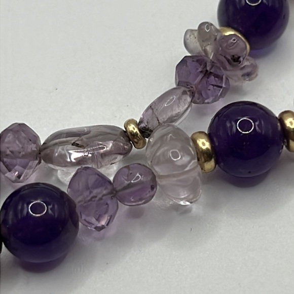 AMETHYST, GLASS, AND GOLD BEAD ARTISAN WRAP NECKLACE 63” - Picture 7 of 11